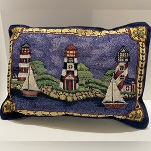Nautical Lighthouse Sailboats Tapestry Pillow Beach Coastal Decorative Rectangle